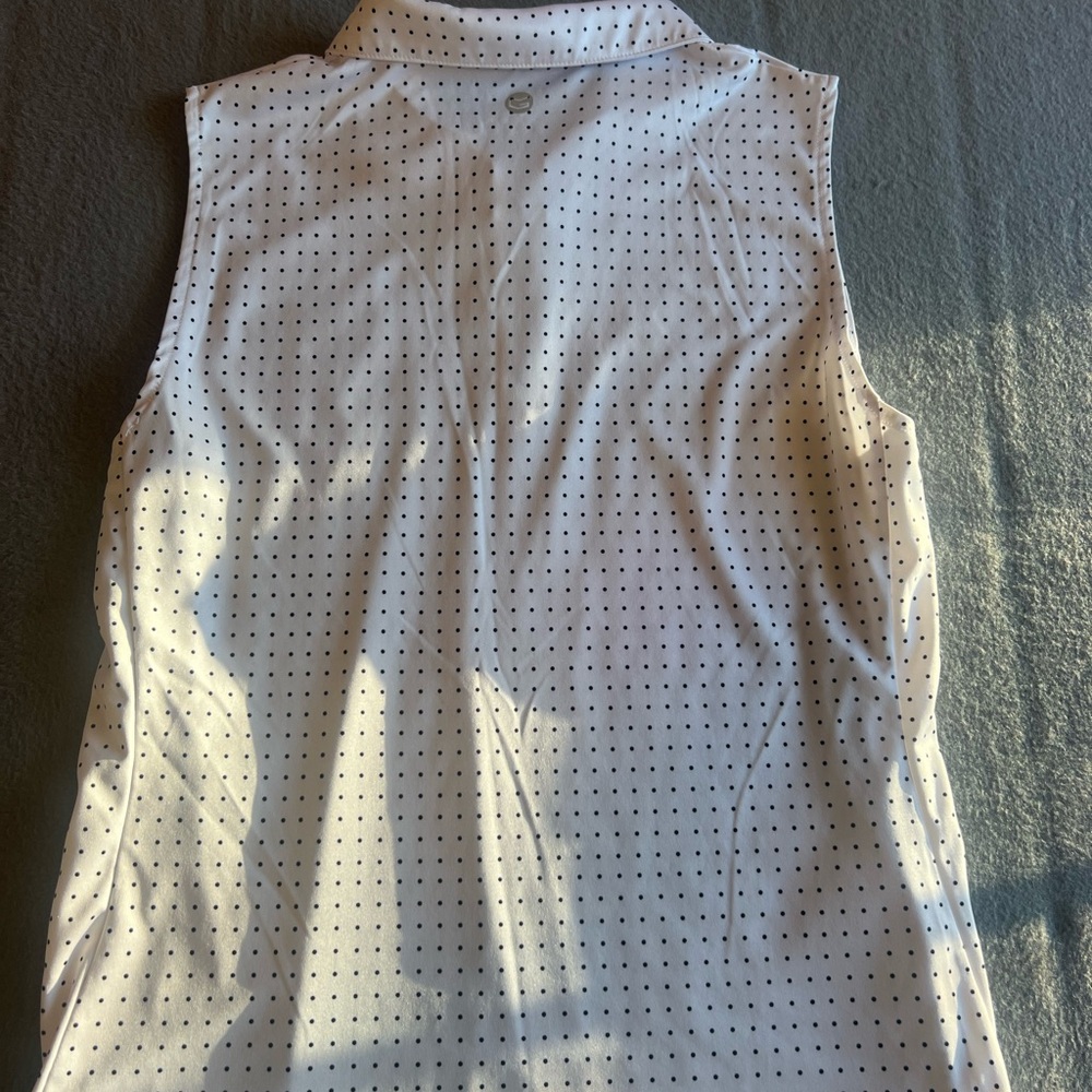 Women's White Polka Dot Sleeveless Blouse - Picture 4 of 6